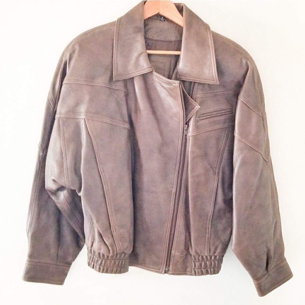 Mixed Blues leather a symmetrical zip coat